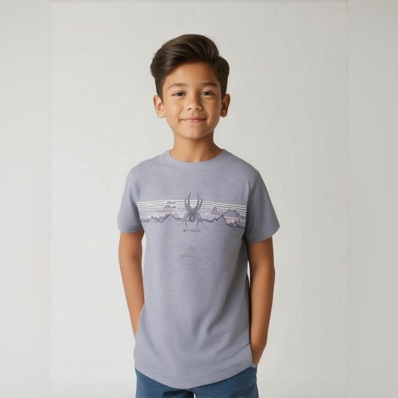 Spyder Boys Youth Dark Cloud Heather Blue Short Sleeve Tee- NWT - Picture 1 of 6